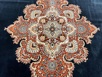 Karastan Rug 10x13, Karastan Ebony Kirman Rug, Room SIzed Wool Pile Vintage Karastan Carpet, Belgium Power Loomed Rug, Black Semi Open Field - Nuvé