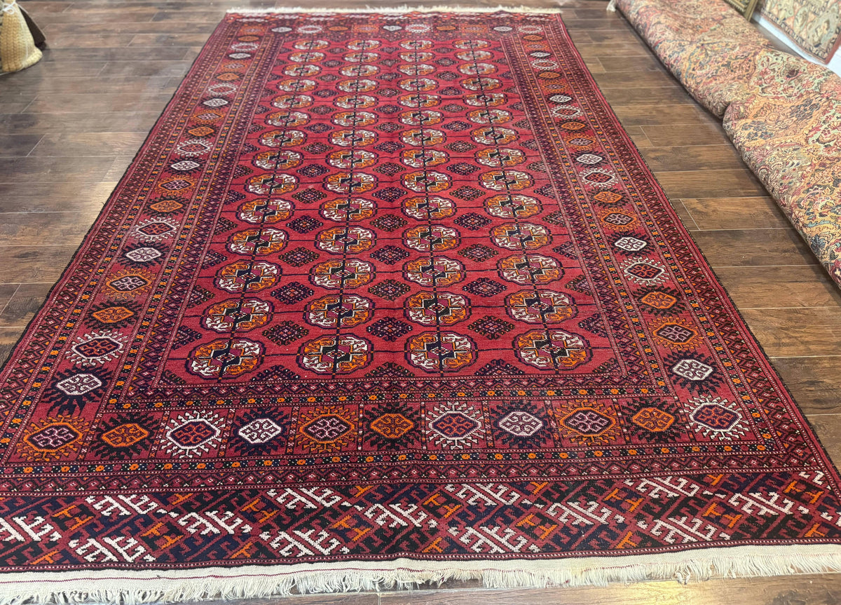 Antique Persian Turkoman Bokhara Rug 7x11, Tribal Rug, Red