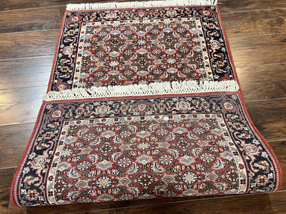 Indo Persian Rug 3x5, Red and Navy Blue, Wool Vintage Handmade Small Carpet 3 x 5 ft, Herati Pattern, Bidjar Rug - Nuvé