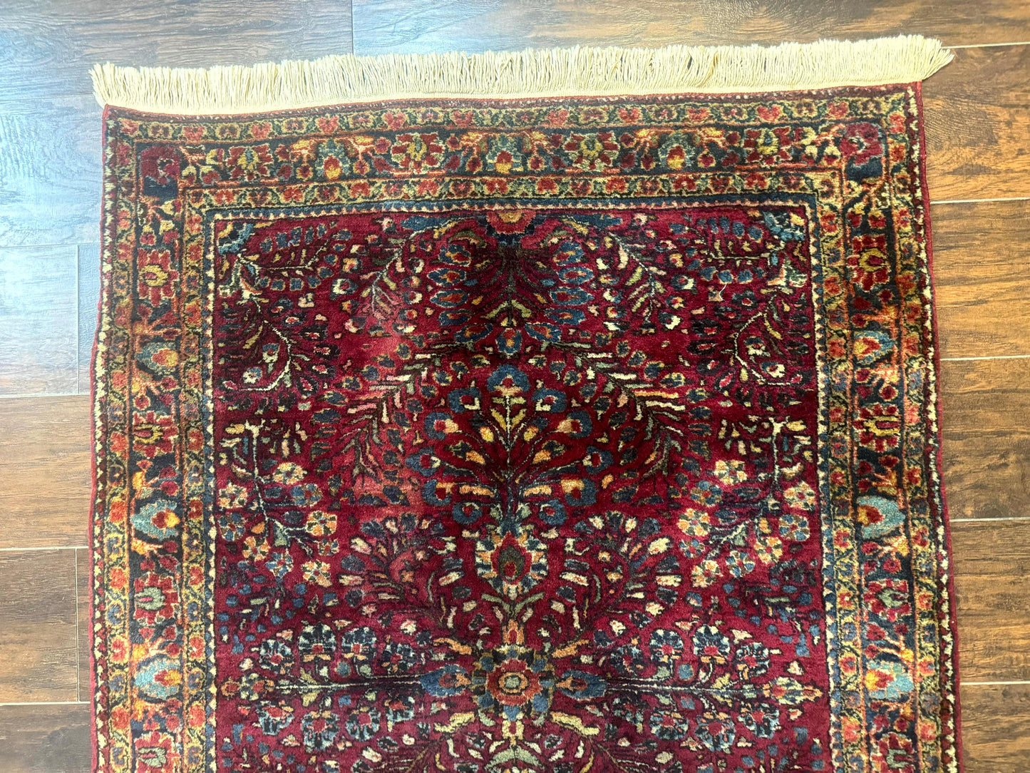 Antique Persian Sarouk Rug 3.6 x 5, Red, 1920s Persian Carpet - Nuvé