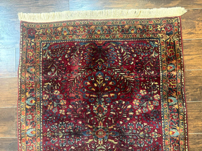 Antique Persian Sarouk Rug 3.6 x 5, Red, 1920s Persian Carpet - Nuvé