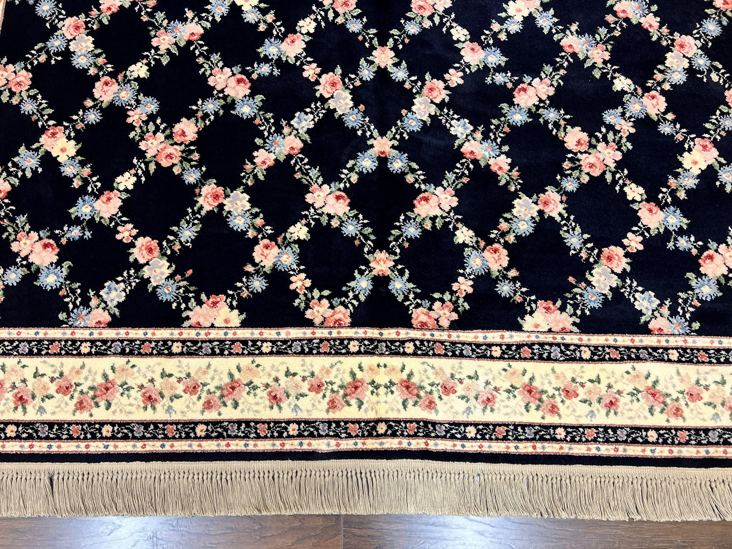 Karastan Rug 8' 8" x 12" Garden of Eden Collection Ebony Trellis #509/1270, Wool Pile Discontinued Vintage Karastan Carpet, Room Sized Rug - Nuvé