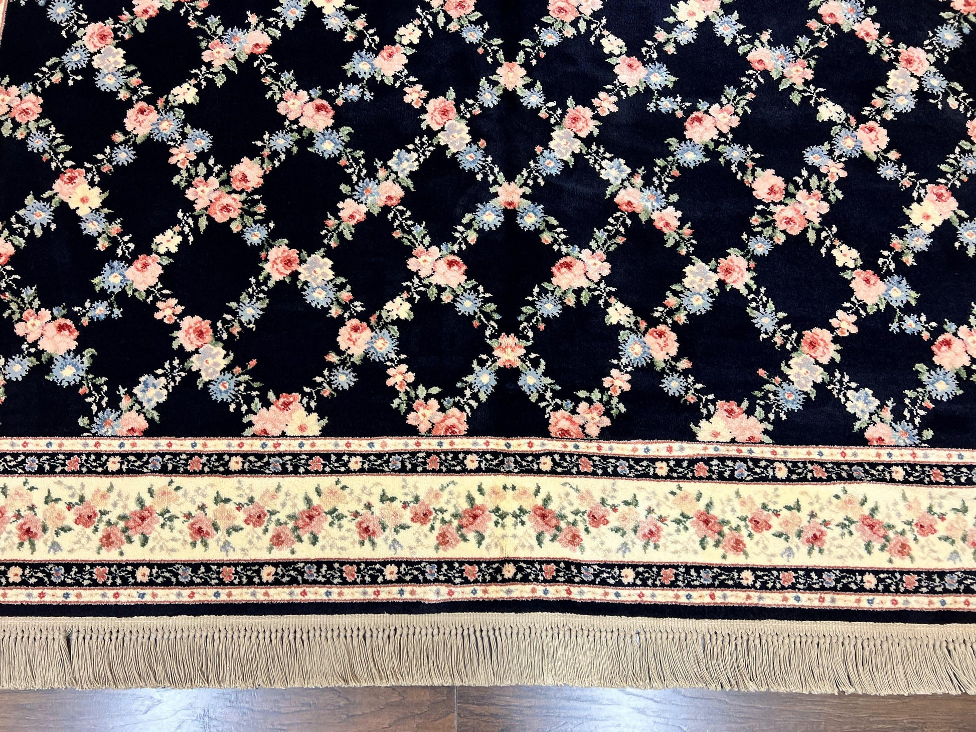 Karastan Rug 8' 8" x 12" Garden of Eden Collection Ebony Trellis #509/1270, Wool Pile Discontinued Vintage Karastan Carpet, Room Sized Rug - Nuvé