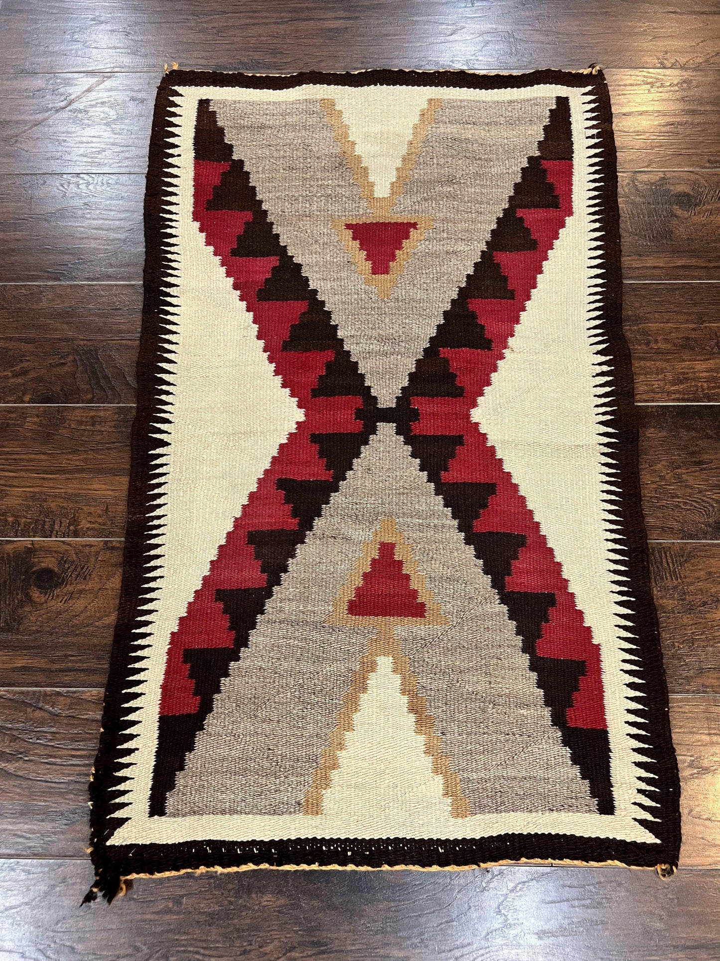 Antique Navajo Rug 2x4, Collectible Native American Wool Handmade Rug, Ivory Black Red Gray, Vintage Navajo Textile - Nuvé