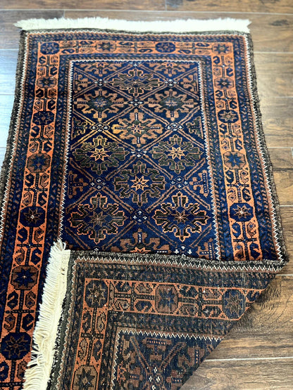 Small Antique Persian Rug 2.7 x 4.7, Handmade Wool Rug, Navy Blue, Balouch Rug, Tribal Rug - Nuvé