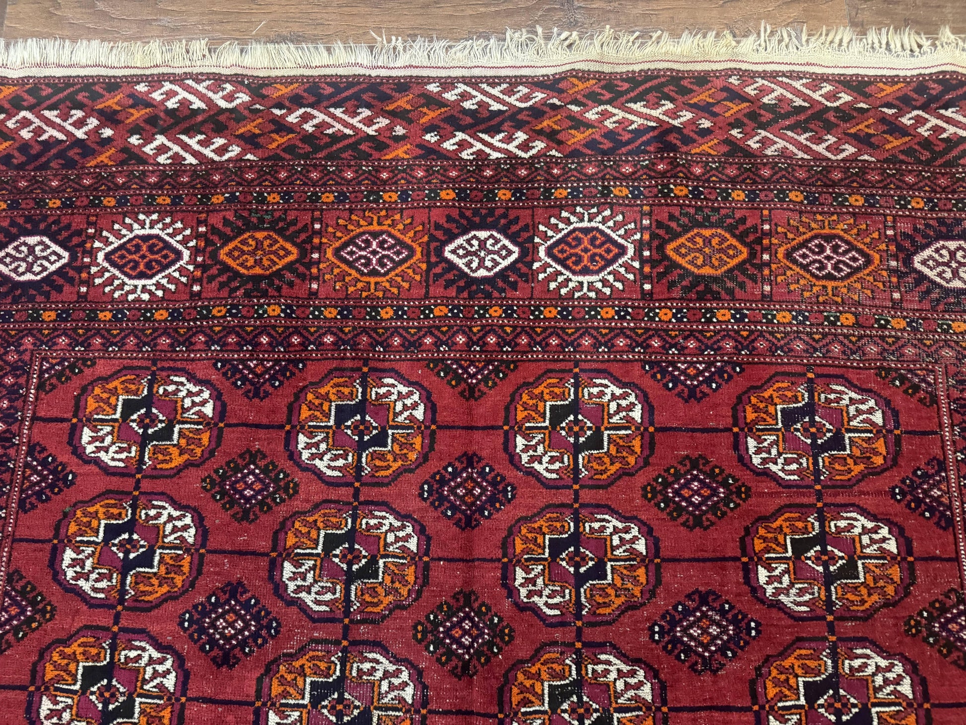 Antique Persian Turkoman Bokhara Rug 7x11, Tribal Rug, Red - Nuvé