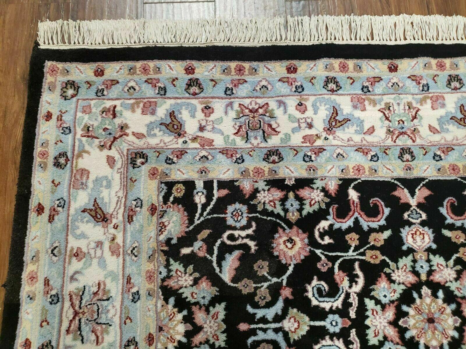 6' X 9' Handmade Indian Agra Wool Rug Carpet Vegetable Dyes Black - Nuvé
