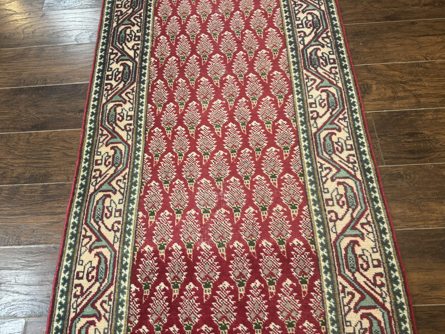 Persian Tabriz Runner Rug 3x16, Paisley Boteh Design, Red and Cream, Rug for Hallway, 16ft Wool Runner - Nuvé