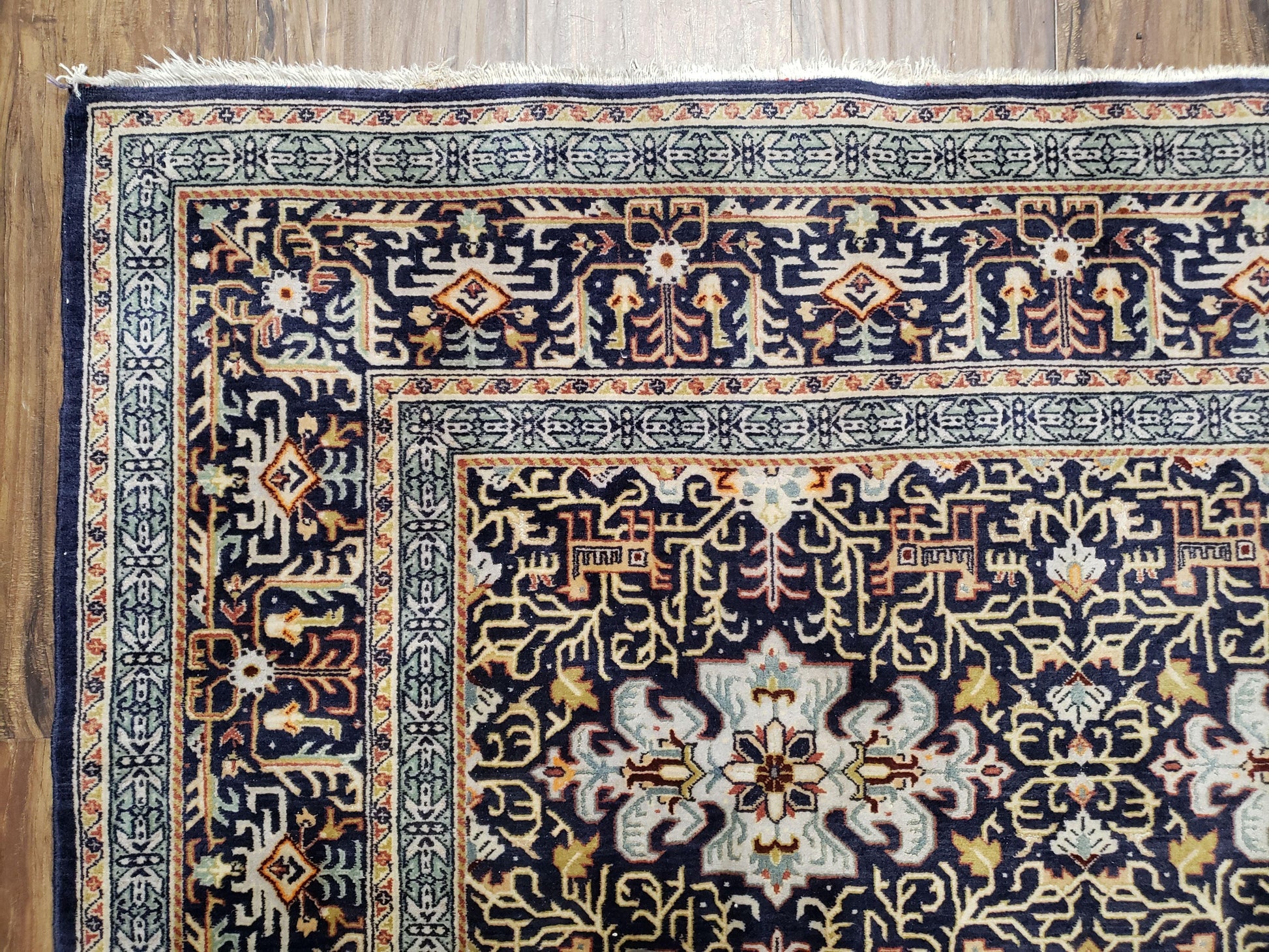 Navy Blue Persian Kashan Rug, Hand-Knotted, Wool, 4' 8" x 7' 4", Pair B - Nuvé