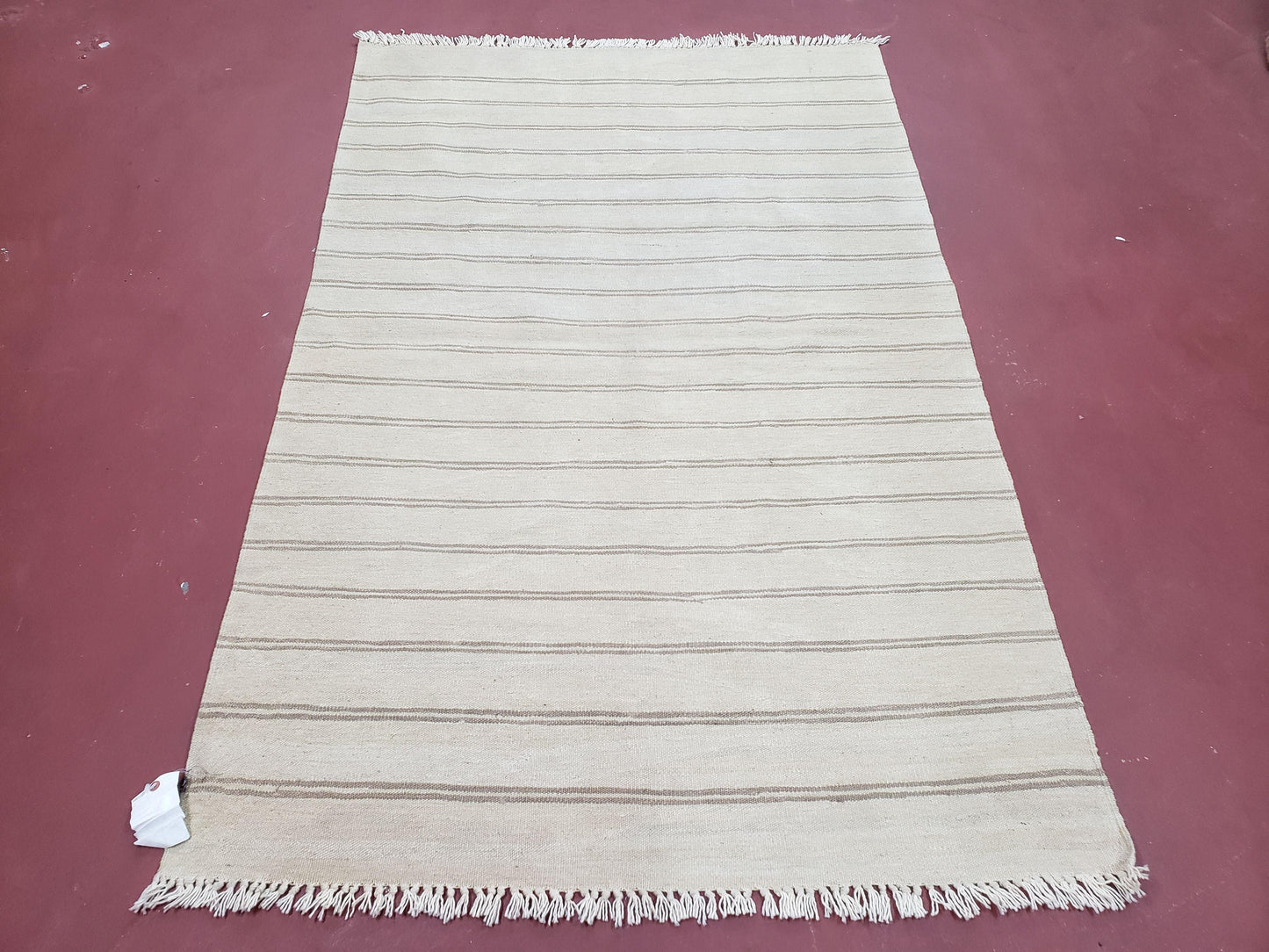 New Striped Turkish Kilim Area Rug 4x6 ft, Hand-Knotted, Wool, Light Gray, Earth Tone Decor, Flatweave Kilim, Two Toned Rug, Southwestern - Nuvé