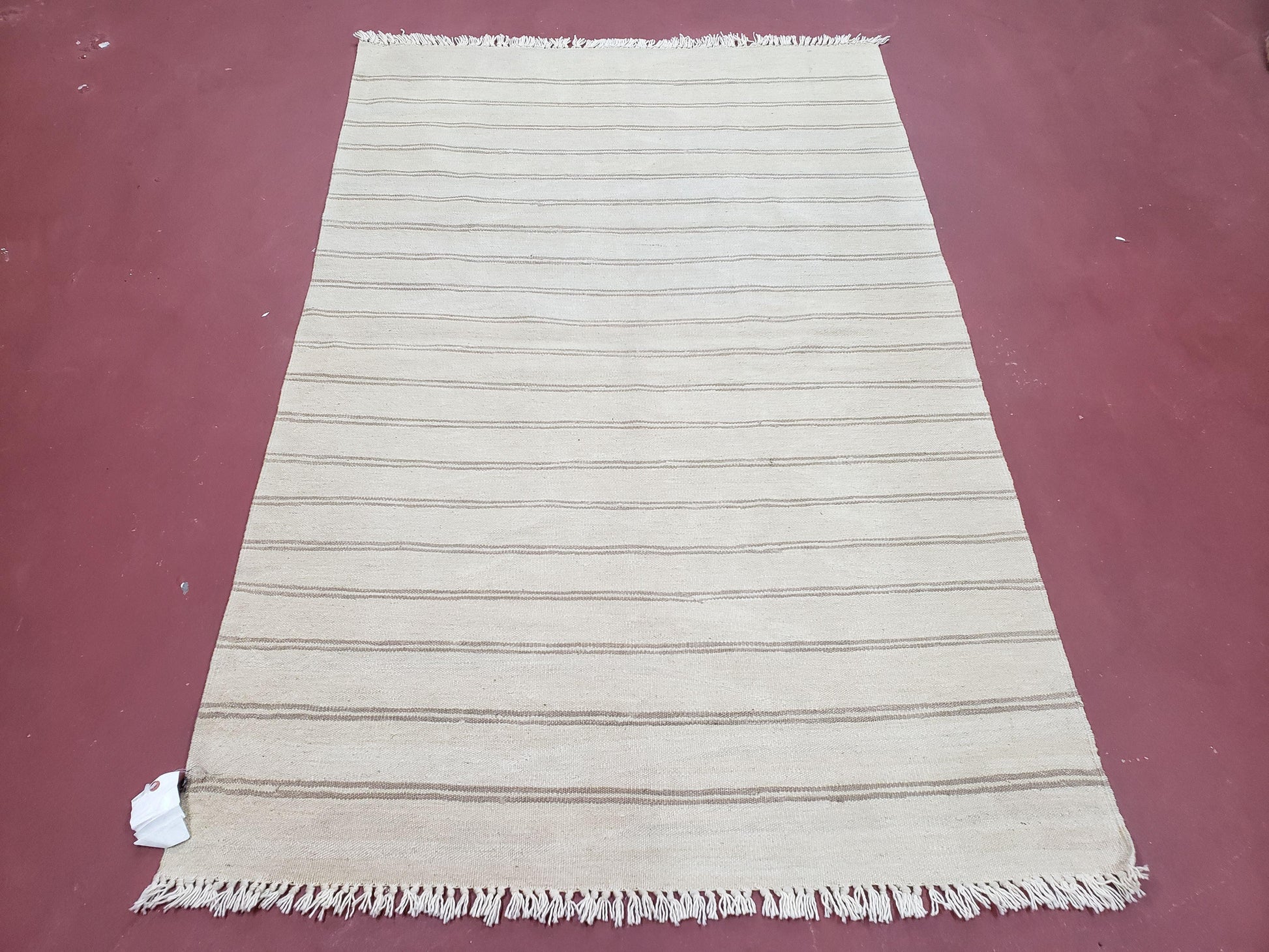 New Striped Turkish Kilim Area Rug 4x6 ft, Hand-Knotted, Wool, Light Gray, Earth Tone Decor, Flatweave Kilim, Two Toned Rug, Southwestern - Nuvé