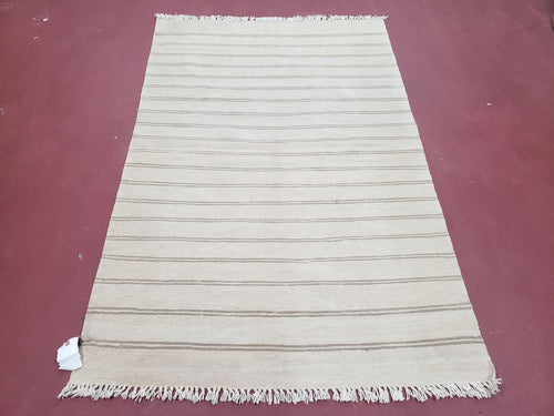New Striped Turkish Kilim Area Rug 4x6 ft, Hand-Knotted, Wool, Light Gray, Earth Tone Decor, Flatweave Kilim, Two Toned Rug, Southwestern - Nuvé