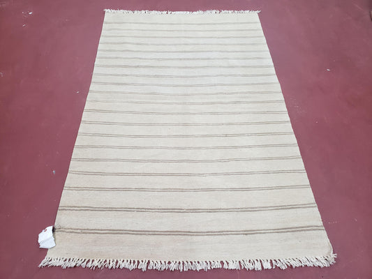 New Striped Turkish Kilim Area Rug 4x6 ft, Hand-Knotted, Wool, Light Gray, Earth Tone Decor, Flatweave Kilim, Two Toned Rug, Southwestern - Nuvé