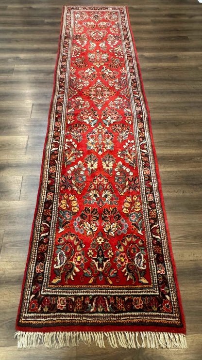 Persian Sarouk Runner Rug 3x12, Red Floral 3 x 12ft Runner, Vintage, Wool - Nuvé
