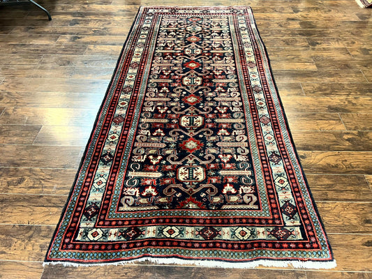 Persian Wide Runner Rug 4.8 x 10, Persian Kalegi Ardabil Rug, Perpedil Caucasian Rug, Antique Handmade Wool Carpet, Navy Blue Red, Tribal Rug - Nuvé
