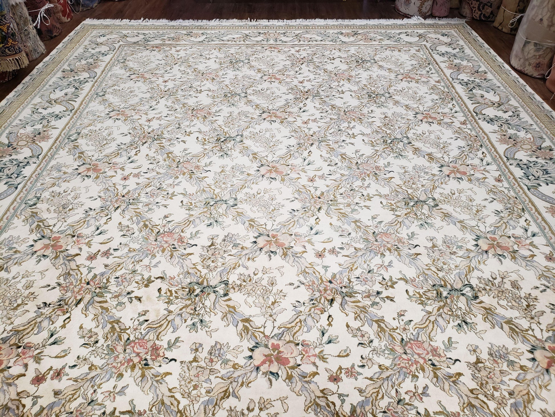 Pak Persian Floral Rug 11 x 12.6, Ivory, Very Fine, Hand Knotted - Nuvé