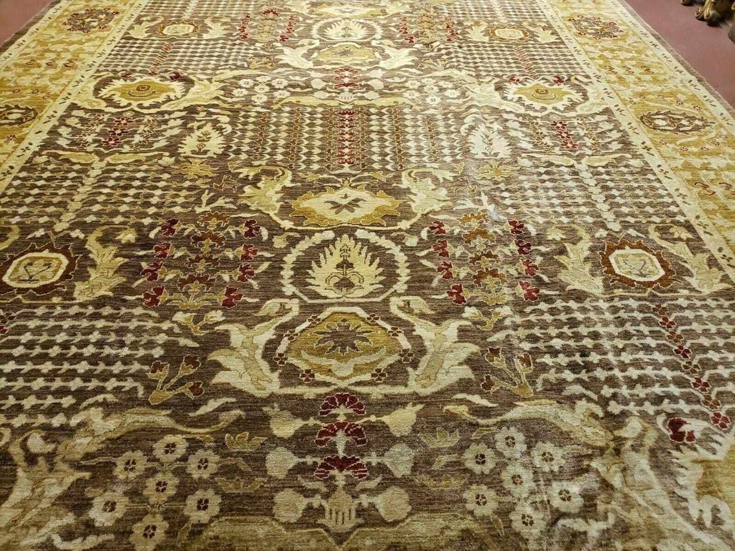 10' X 14' Handmade Pak Peshavar Chobi Agra Wool Carpet Coffee Brown Gold - Nuvé