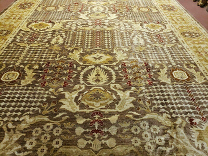 10' X 14' Handmade Pak Peshavar Chobi Agra Wool Carpet Coffee Brown Gold - Nuvé