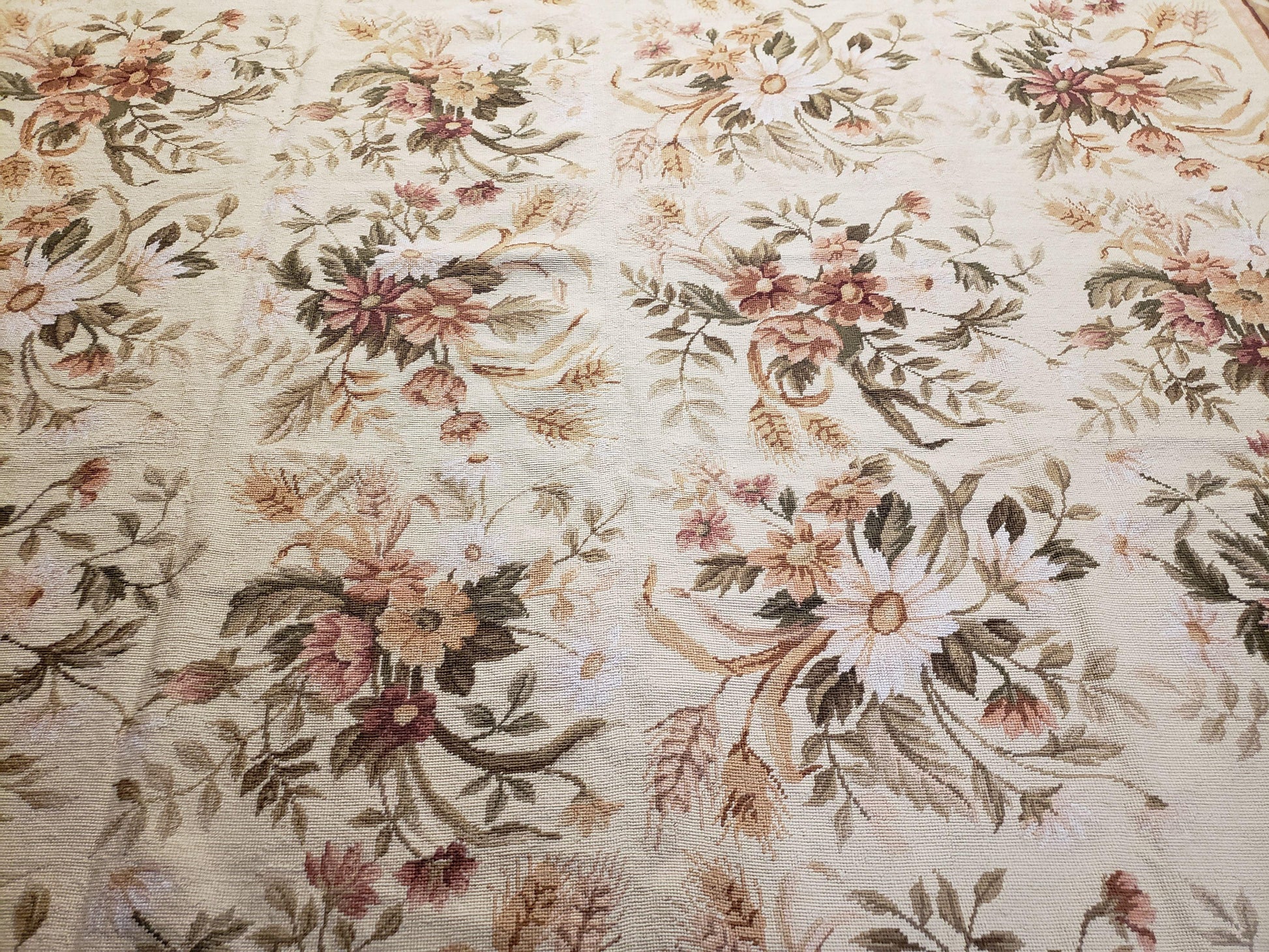 Needlepoint Rug 8x10 Aubusson Rug Victorian Floral Rug Handmade French Style French Decor Garden Panel Beige 8 x 10 Area Rug 100% Wool - Nuvé