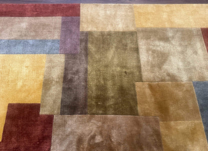 Modern Tibetan Wool Rug 8x10, Multicolor, Thick Pile, Contemporary, Nepali, Handmade - Nuvé