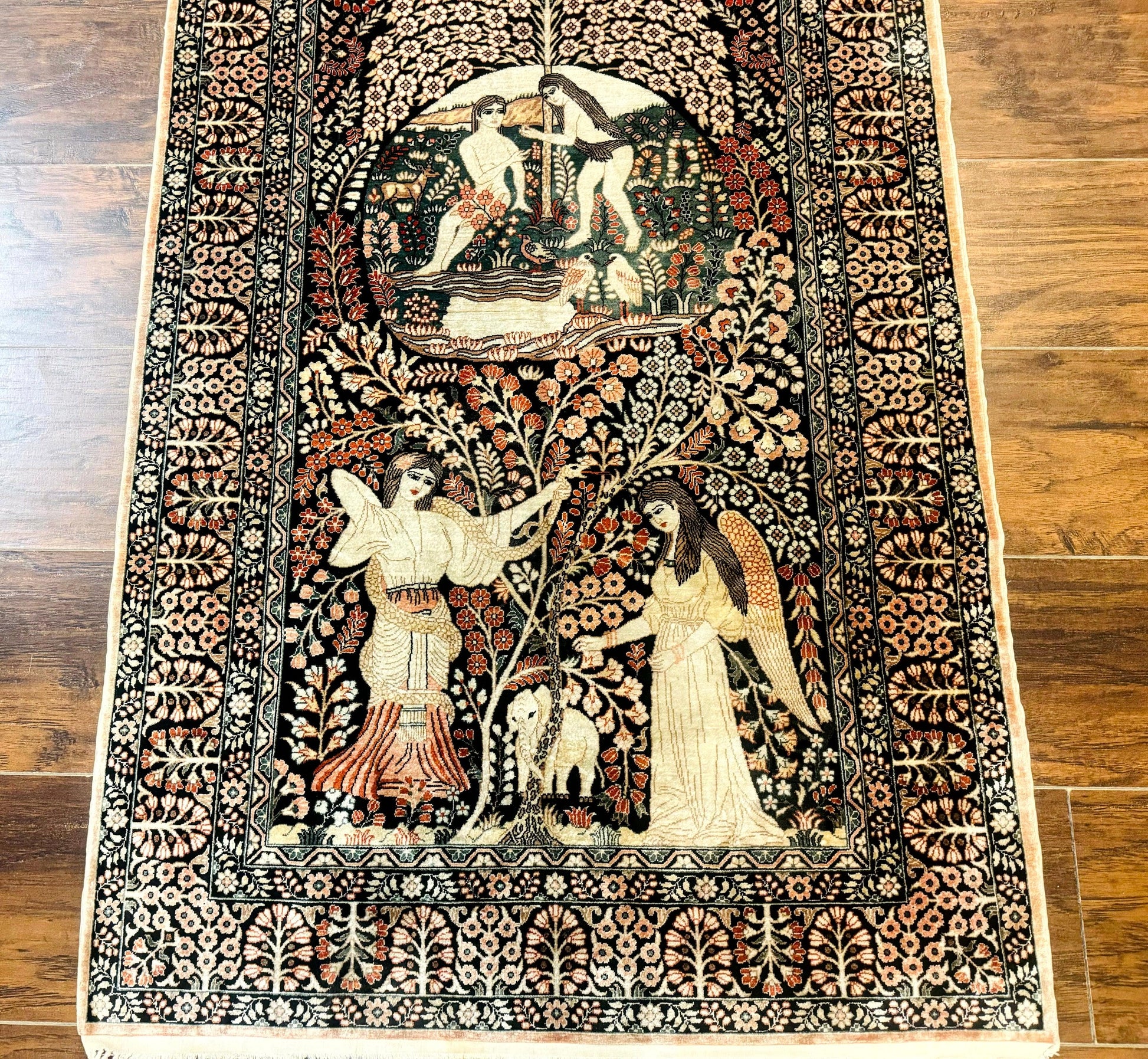 Stunning Sino Persian Pictorial Rug 2.7 x 4, Garden of Eden Adam & Eve Tree of Life Design, Extremely Fine 580 KPSI, Masterpiece - Nuvé