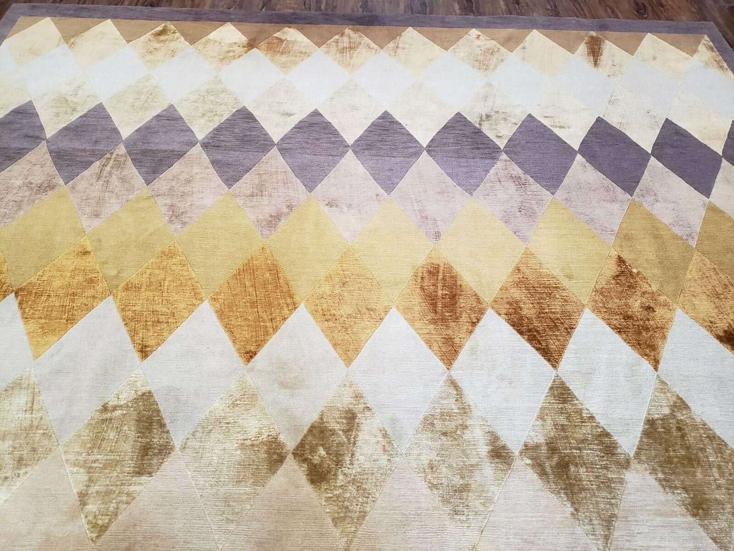 8' 6" X 11' Handmade Chinese Tibetan Nepal Silk & Wool Rug Gold Brown Tan Beige - Nuvé