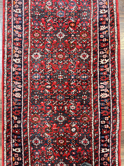 Long Persian Runner Rug 2.9 x 17, Red Handmade Wool Rug for Hallway, Antique Persian Carpet, 17ft Runner, Persian Hamadan Dargazine Rug - Nuvé