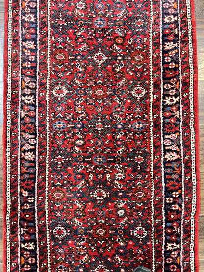 Long Persian Runner Rug 2.9 x 17, Red Handmade Wool Rug for Hallway, Antique Persian Carpet, 17ft Runner, Persian Hamadan Dargazine Rug
