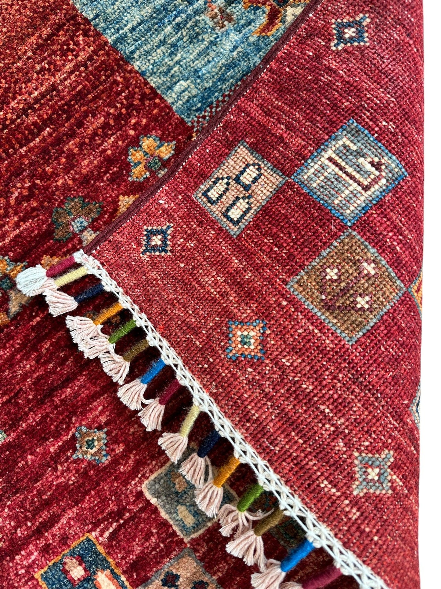 Afghani Khorjin Wool Rug – 7' x 9'10" – Vibrant Geometric & Tribal Patterns - Nuvé