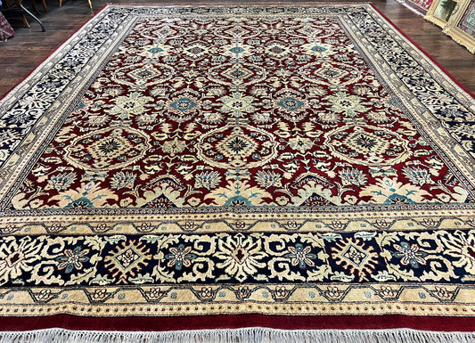 Extra Large Indian Agra Rug 11x15, Floral Allover, Maroon, Hand Knotted Handmade Vintage Oriental Carpet, Palace Sized - Nuvé