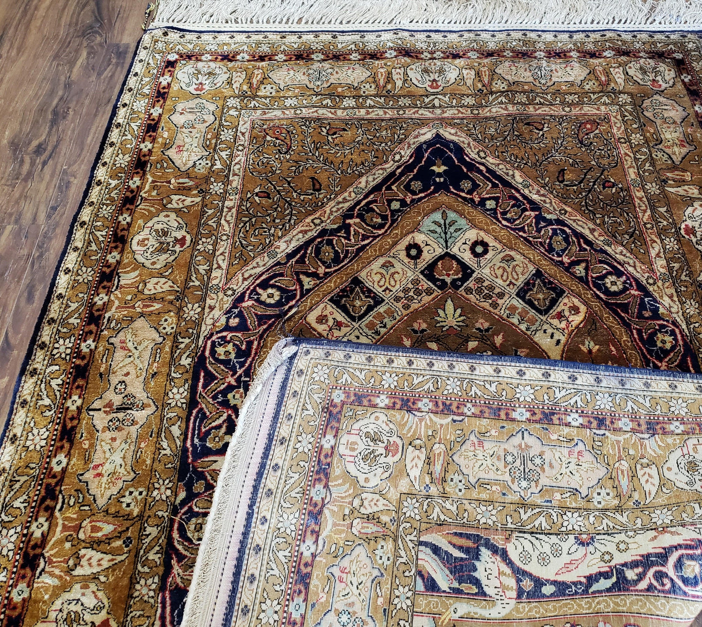 Semi Antique Persian Qum Silk Prayer Rug, Silk, Hand-Knotted, 3'6" x 5' - Nuvé
