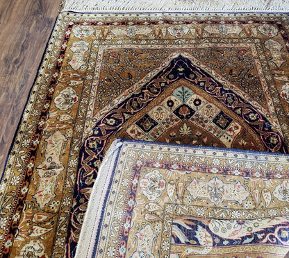 Semi Antique Persian Qum Silk Prayer Rug, Silk, Hand-Knotted, 3'6" x 5' - Nuvé