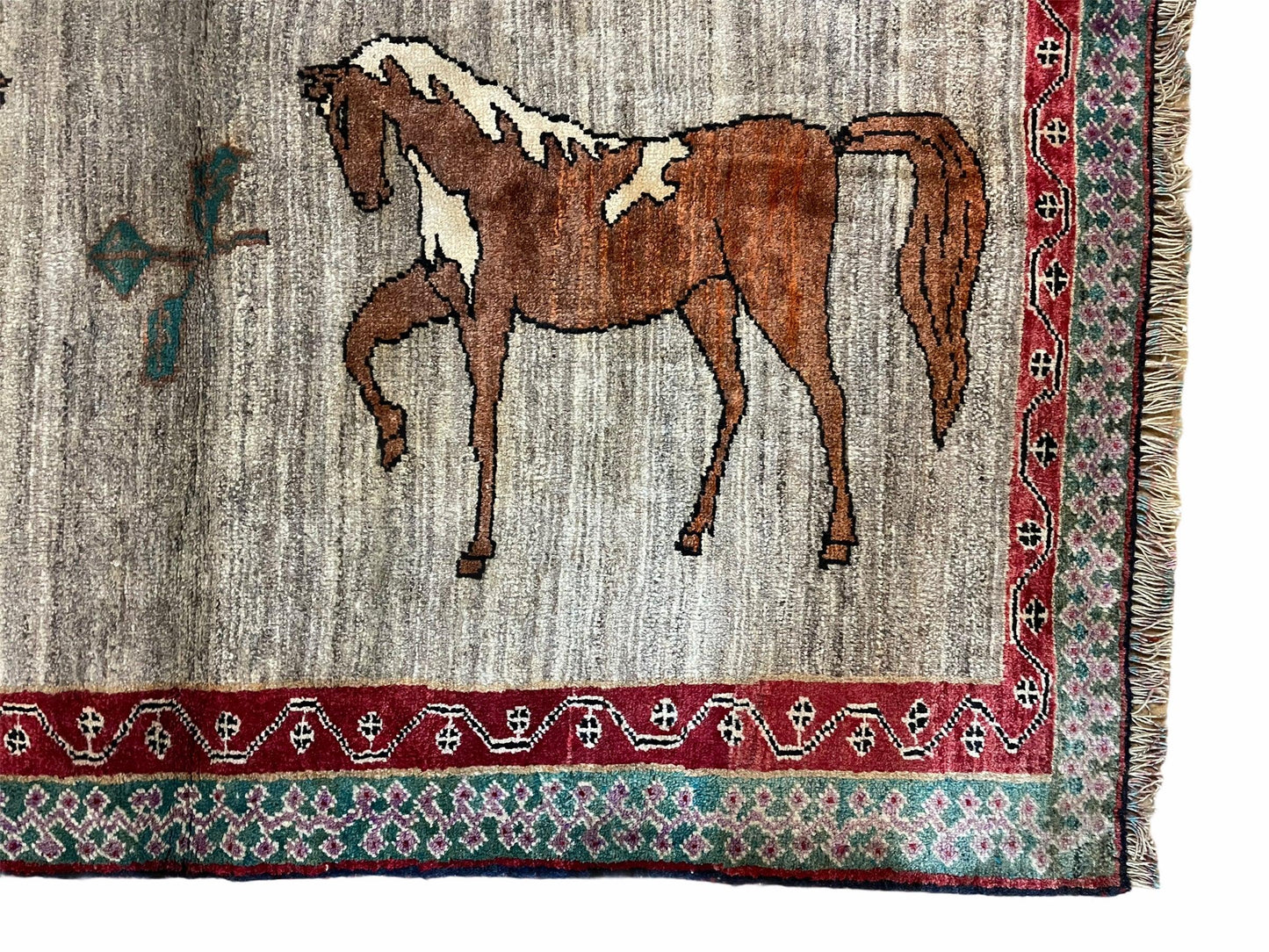 4 X 6 Handmade Rug Zagros New Vintage Quality Wool Rug Horses Silver Brown Nice - Nuvé