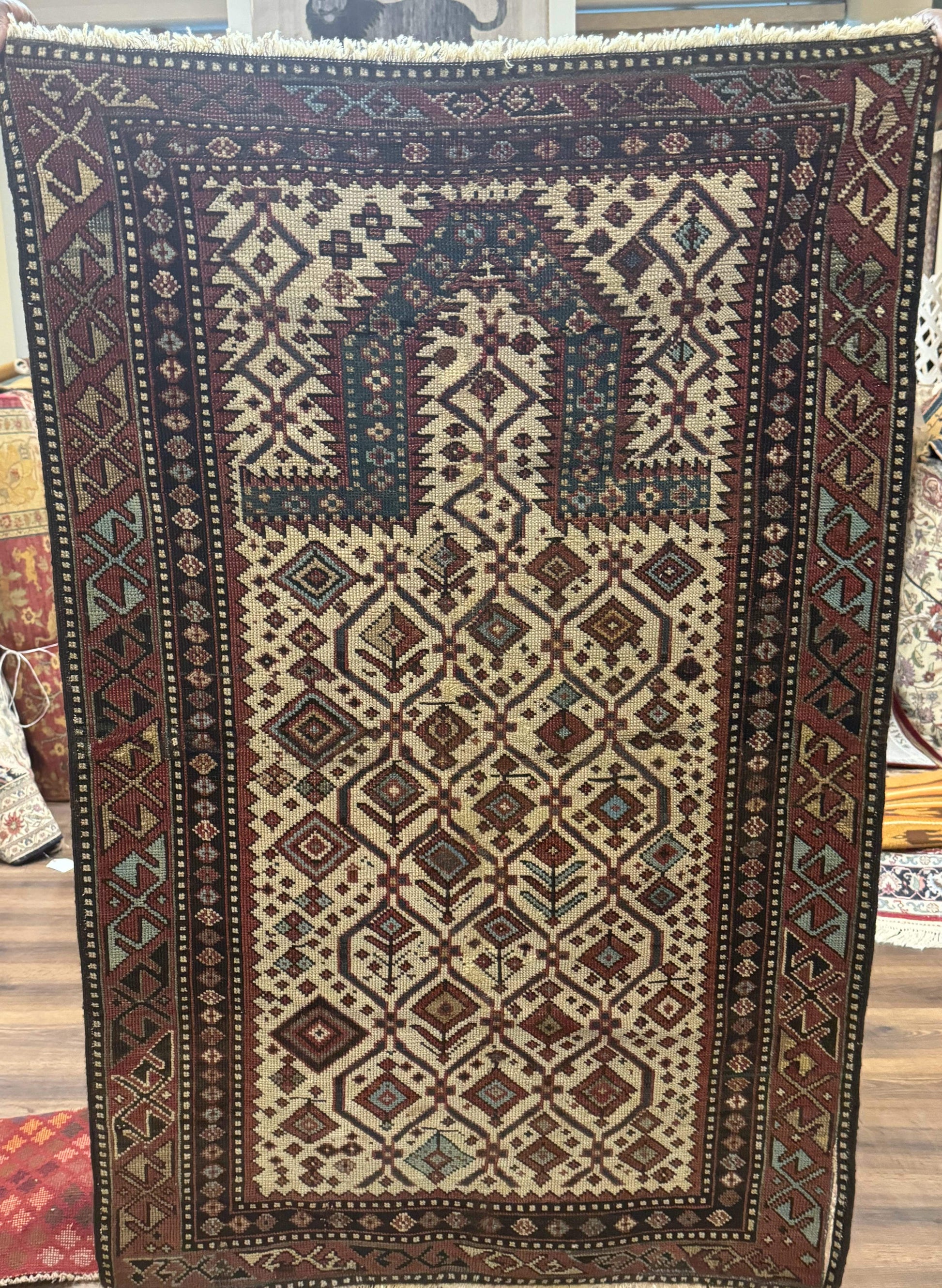 Antique Caucasian Shirvan Rug 3x5, Dagestan Prayer Rug, Collectible, Early 20th Century Rug - Nuvé
