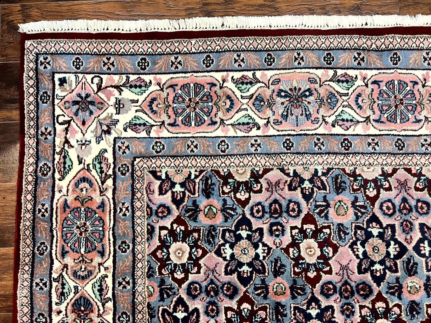 Indo Persian Rug 8x10, Repeated Allover Pattern, Navy Blue Ivory, Handmade Vintage Wool Carpet - Nuvé