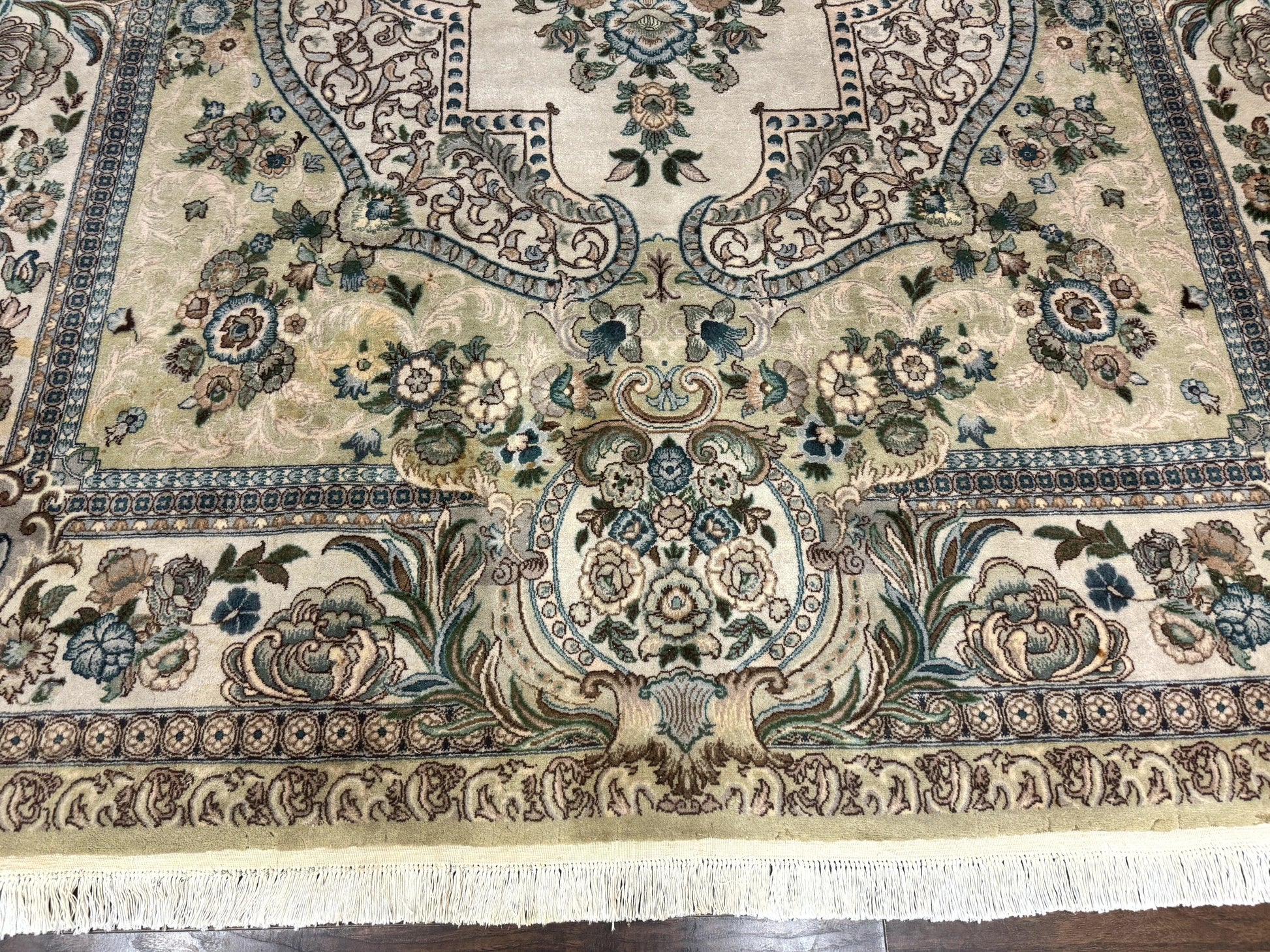 Pak Persian Rug 8 x 10.6, Elegant Oriental Carpet, Floral Medallion, Vintage Handmade Wool Rug, FIne 240 KPSI - Nuvé