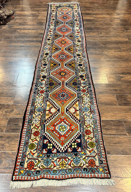 Persian Tribal Runner Rug 2.9 x 14, Colorful Rare Antique Persian Shiraz Yalameh Geometric Carpet for Hallway, 14ft Runner, Handmade, Wool, Red - Nuvé