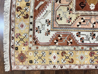 Turkish Rug 7x10, Wool Hand Knotted Vintage Carpet, Geometric Kazak Pattern - Nuvé
