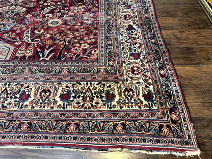 Antique Persian Mashad Rug 10x12, Red and Ivory, Signed by Master Weaver - Nuvé