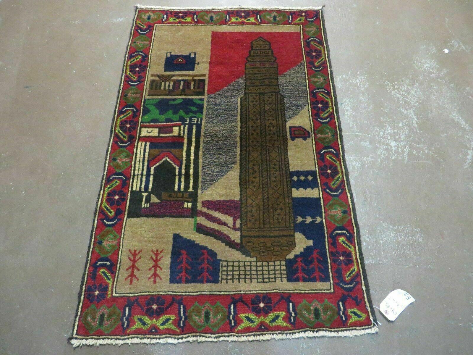 3' X 4' New Vintage Handmade Afghan Balouch Tribal Wool Pictorial Rug # 281 - Nuvé
