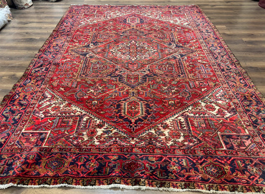 Persian Heriz Rug 7x10, Geometric Pattern, Red Ivory Navy Blue - Nuvé