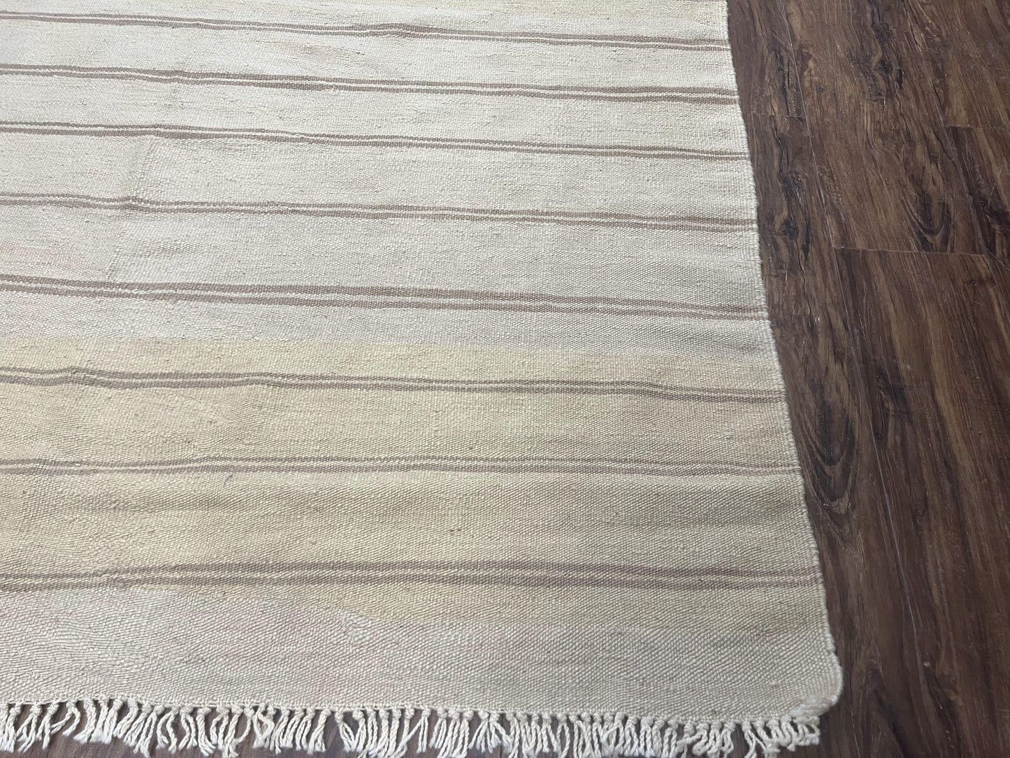 New Turkish Kilim Rug 5x8 Flatweave Carpet, Bohemian Rug, Contemporary Rug, Hand Woven, Wool Area Rug, Gray and Taupe, Striped Pattern - Nuvé