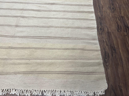 New Turkish Kilim Rug 5x8 Flatweave Carpet, Bohemian Rug, Contemporary Rug, Hand Woven, Wool Area Rug, Gray and Taupe, Striped Pattern - Nuvé