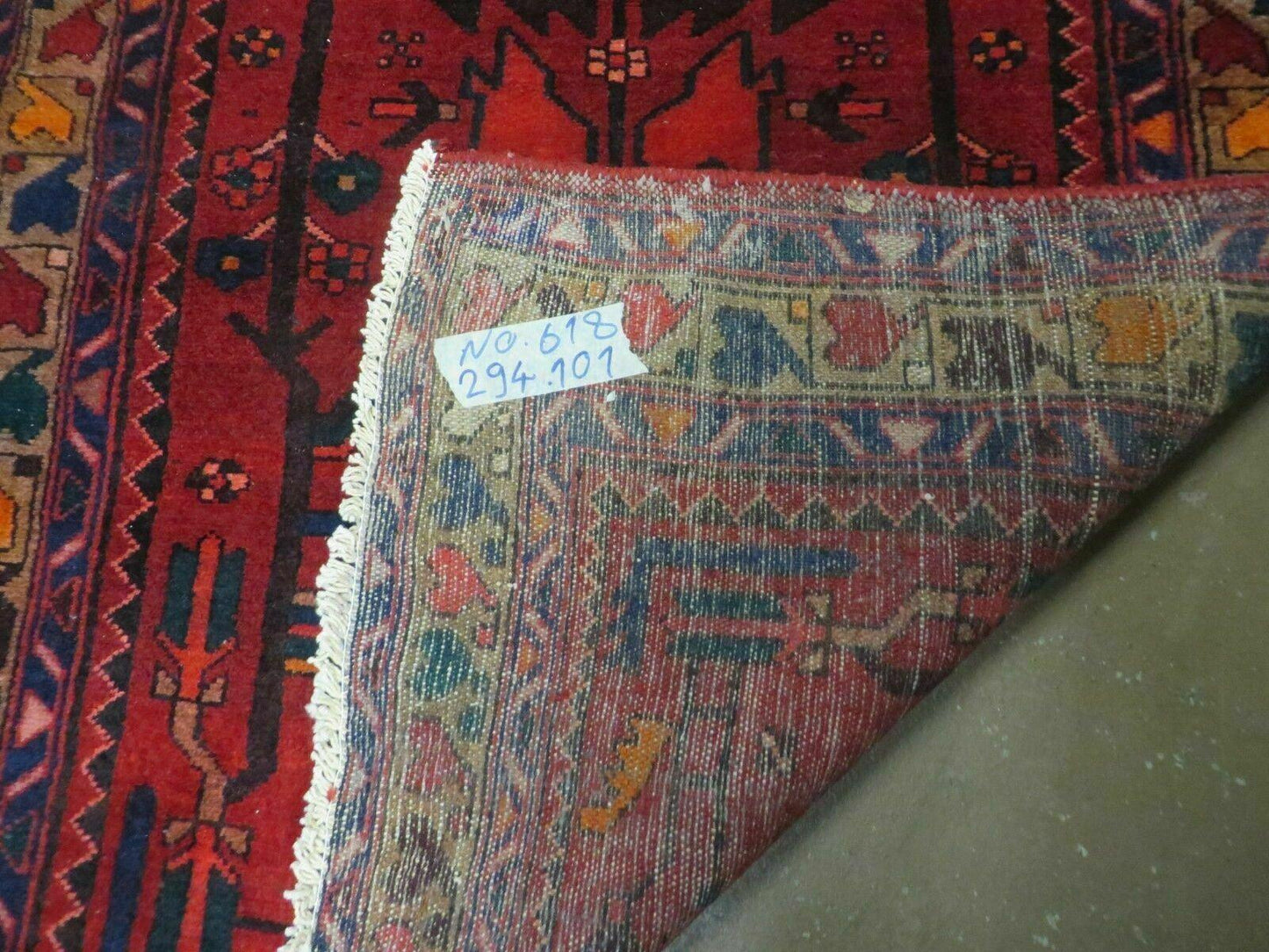 Antique Persian Hamadan Runner 3.4 x 9.7 -  Wool, Red and Navy Blue - Nuvé