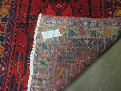 Antique Persian Hamadan Runner 3.4 x 9.7 -  Wool, Red and Navy Blue - Nuvé