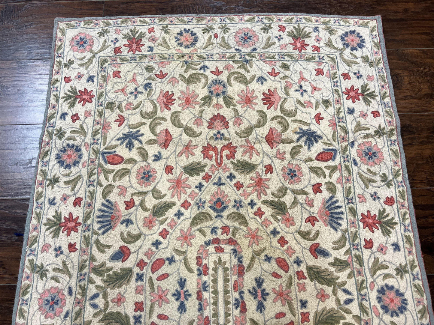Hand Stitched Indian Rug 4x5, Floral, Vintage Hand Embroidered Rug - Nuvé