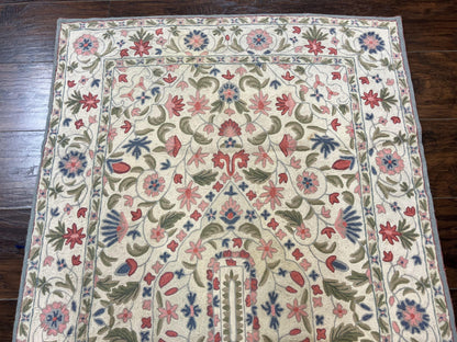 Hand Stitched Indian Rug 4x5, Floral, Vintage Hand Embroidered Rug - Nuvé