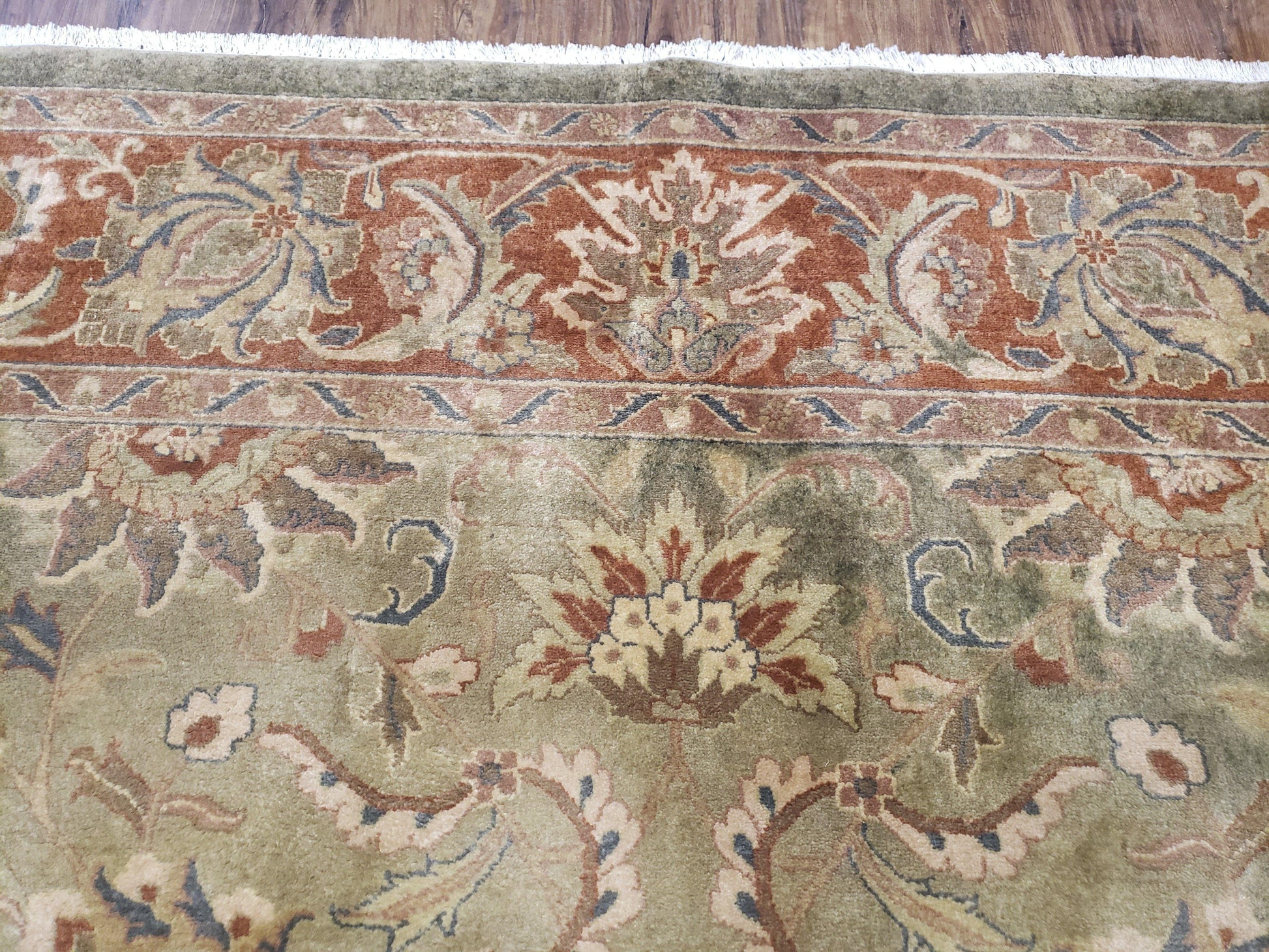 Vintage Indo Mahal Area Rug 9x12, Wool Hand-Knotted Laurel Green & Auburn Indian Carpet, 9 x 12 Floral Carpet, Living Room Rug - Nuvé