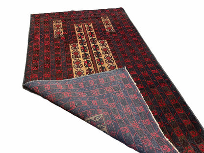 3 X 3.5 New Vintage Handmade Wool Rug Tribal Turkoman Balouch Red Prayer Rug - Nuvé