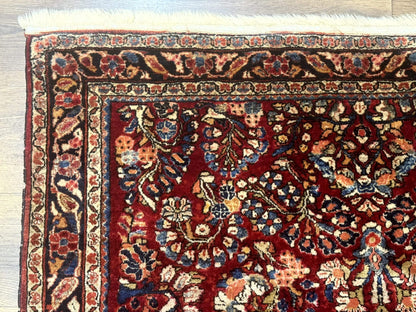 Antique Persian Sarouk Rug 4x6, Floral, Red, Wool Hand Knotted Fine 225 KPSI - Nuvé